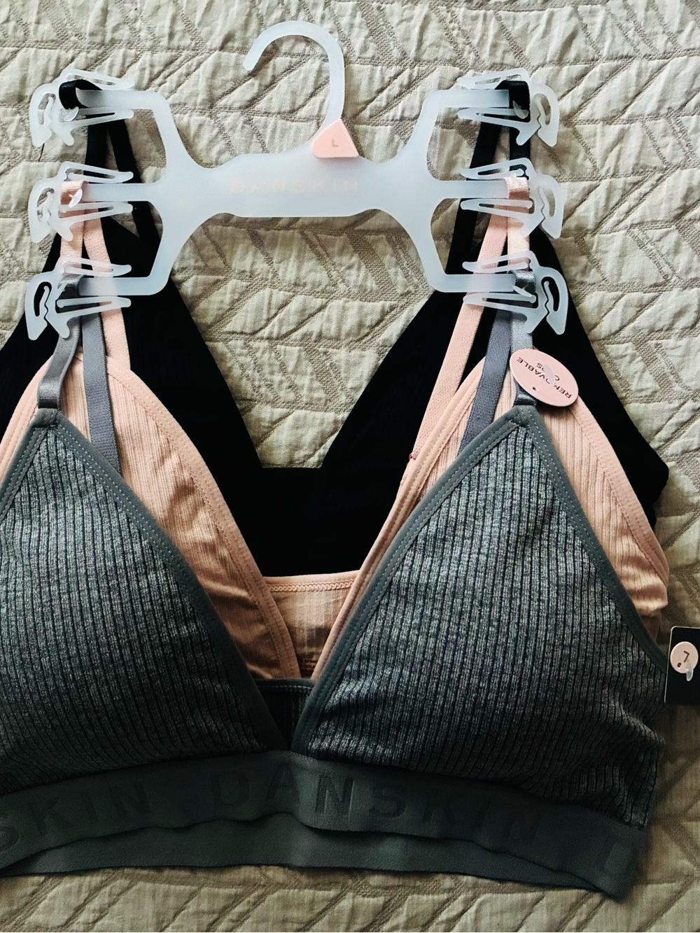 Women’s Ribbed Bralette - Gray & Blush & Black Danskin L